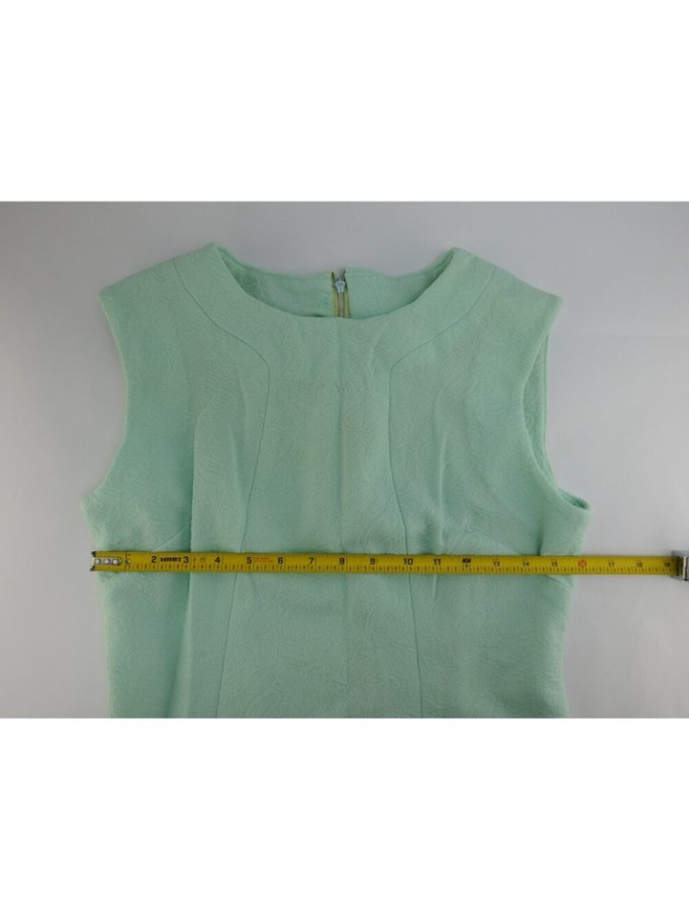 Vintage Mint Green Textured Handmade Look Shift Dress Sleeveless Mod MCM Sz M L - Picture 6 of 11